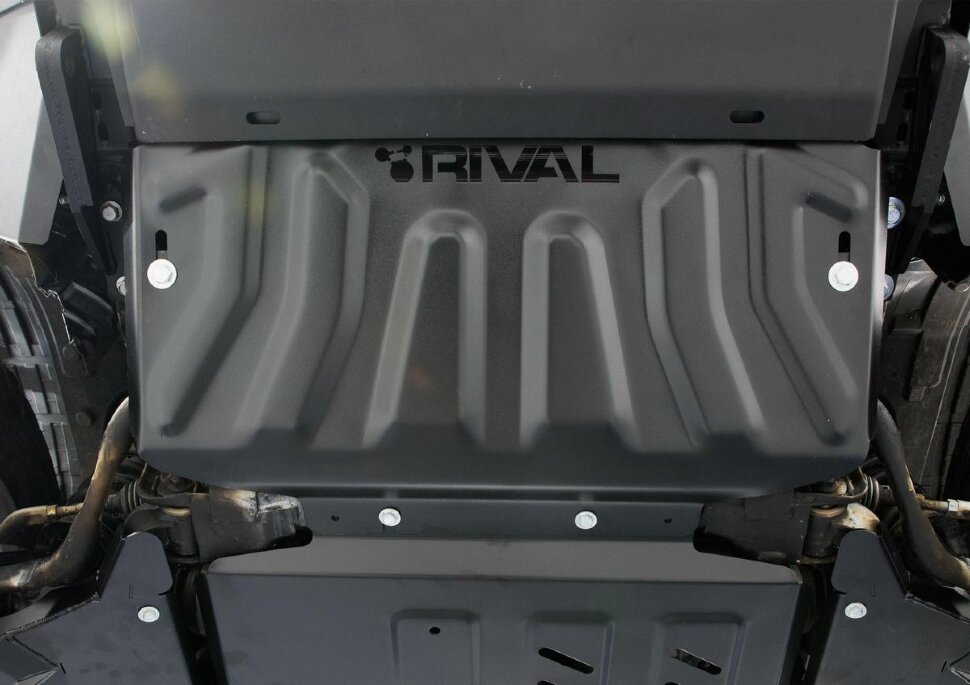 Защита радиатора Rival для Nissan Navara D40 2004-2010, сталь 3 мм, с крепежом, штампованная, 2111.4164.2.3