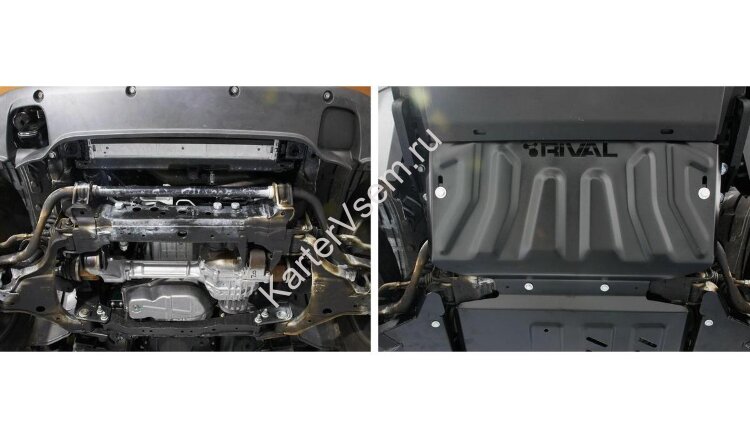 Защита радиатора Rival для Nissan Navara D40 2004-2010, сталь 3 мм, с крепежом, штампованная, 2111.4164.2.3