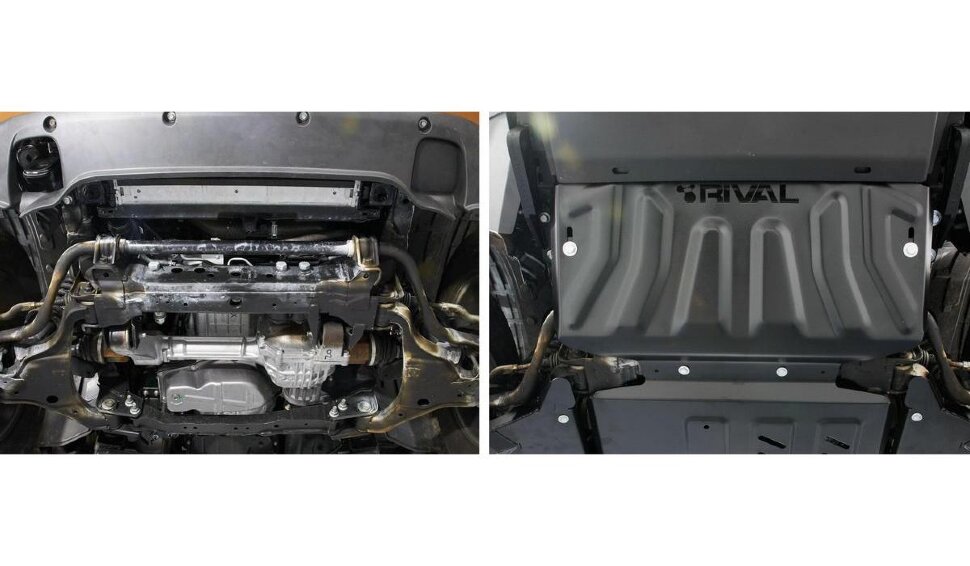 Защита радиатора Rival для Nissan Navara D40 2004-2010, сталь 3 мм, с крепежом, штампованная, 2111.4164.2.3