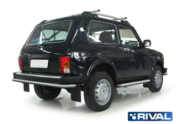 Защита заднего бампера d57 + комплект крепежа, RIVAL, Lada 4х4 1995-, 3D