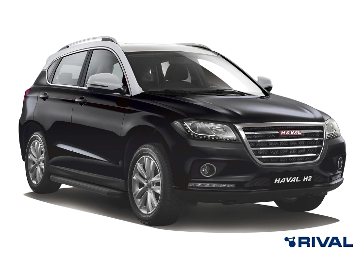 Пороги на автомобиль (подножки) "Premium-Black" Rival для Haval H2 2014-2020, 173 см, 2 шт., алюминий, A173ALB.9401.1