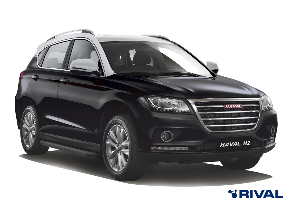 Пороги на автомобиль (подножки) "Premium-Black" Rival для Haval H2 2014-2020, 173 см, 2 шт., алюминий, A173ALB.9401.1