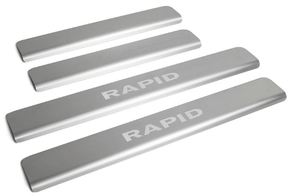 Накладки на пороги Rival для Skoda Rapid I, II 2012-2020 2020-н.в., нерж. сталь, с надписью, 4 шт., NP.5104.3 купить недорого