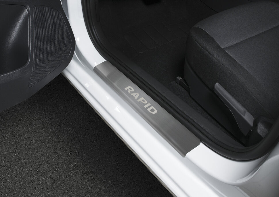Накладки на пороги Rival для Skoda Rapid I, II 2012-2020 2020-н.в., нерж. сталь, с надписью, 4 шт., NP.5104.3 с доставкой по всей России
