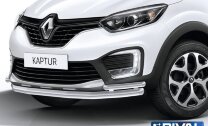 Защита переднего бампера d57+d42 + комплект крепежа, RIVAL, Renault Kaptur 2016-
