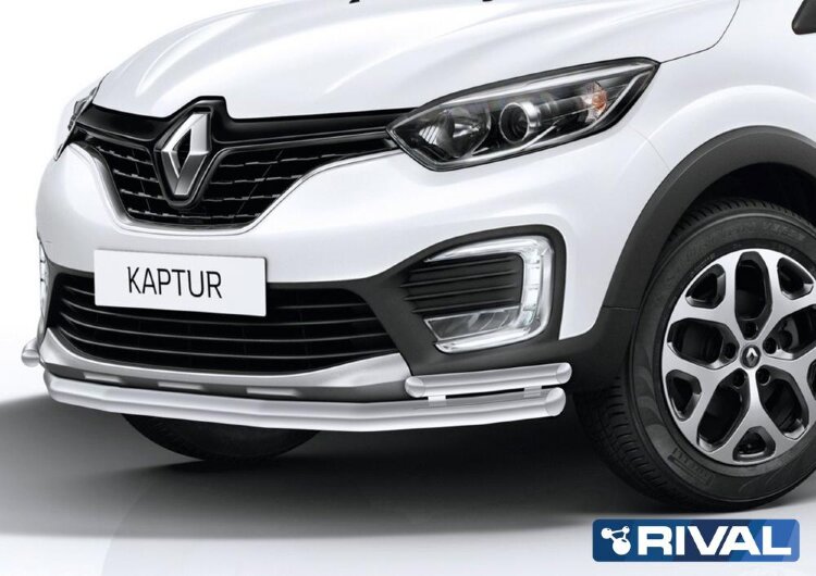 Защита переднего бампера d57+d42 + комплект крепежа, RIVAL, Renault Kaptur 2016-