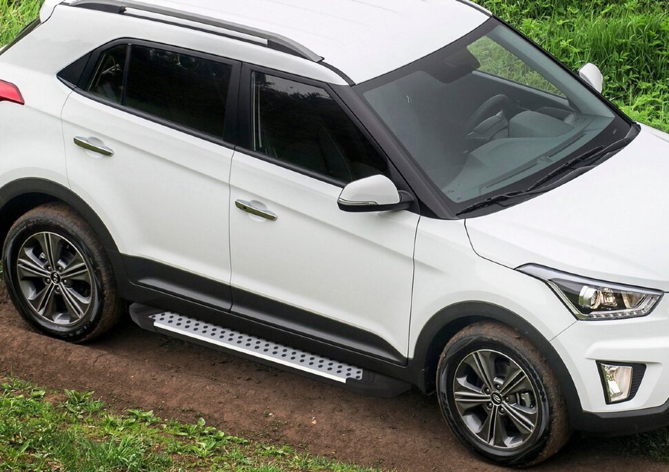 Пороги площадки (подножки) "Bmw-Style круг" Rival для Hyundai Creta I 2016-2021, 173 см, 2 шт., алюминий, D173AL.2310.1 с доставкой по всей России