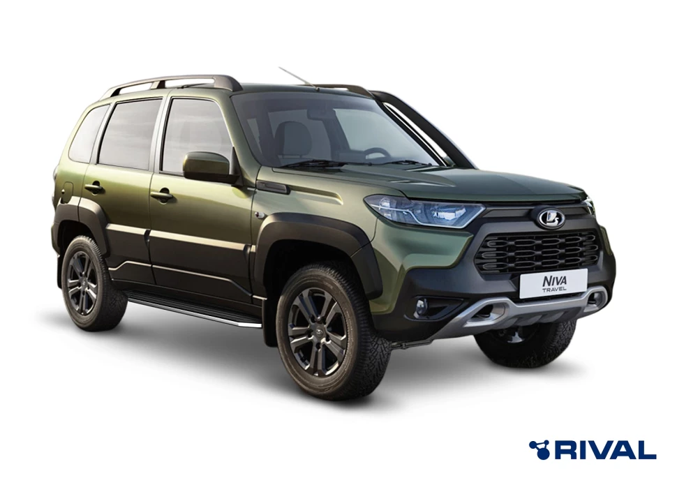 Пороги на автомобиль (подножки) "Premium" Rival для Lada Niva Travel 2021-н.в., 160 см, 2 шт., алюминий, A160ALP.6006.1