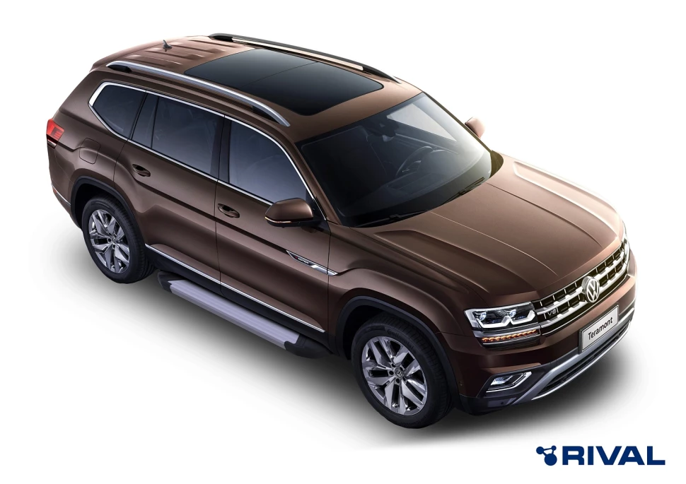 Пороги на автомобиль (подножки) "Silver" Rival для Volkswagen Teramont 2017-2020, 193 см, 2 шт., алюминий, F193AL.5805.1