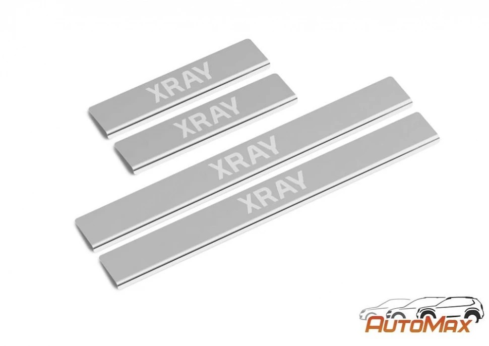 Накладки на пороги AutoMax для Lada Xray Cross 2018-н.в., нерж. сталь, с надписью, 4 шт., AMLAXRA01