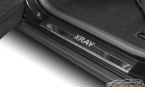 Накладки на пороги AutoMax для Lada Xray Cross 2018-н.в., нерж. сталь, с надписью, 4 шт., AMLAXRA01