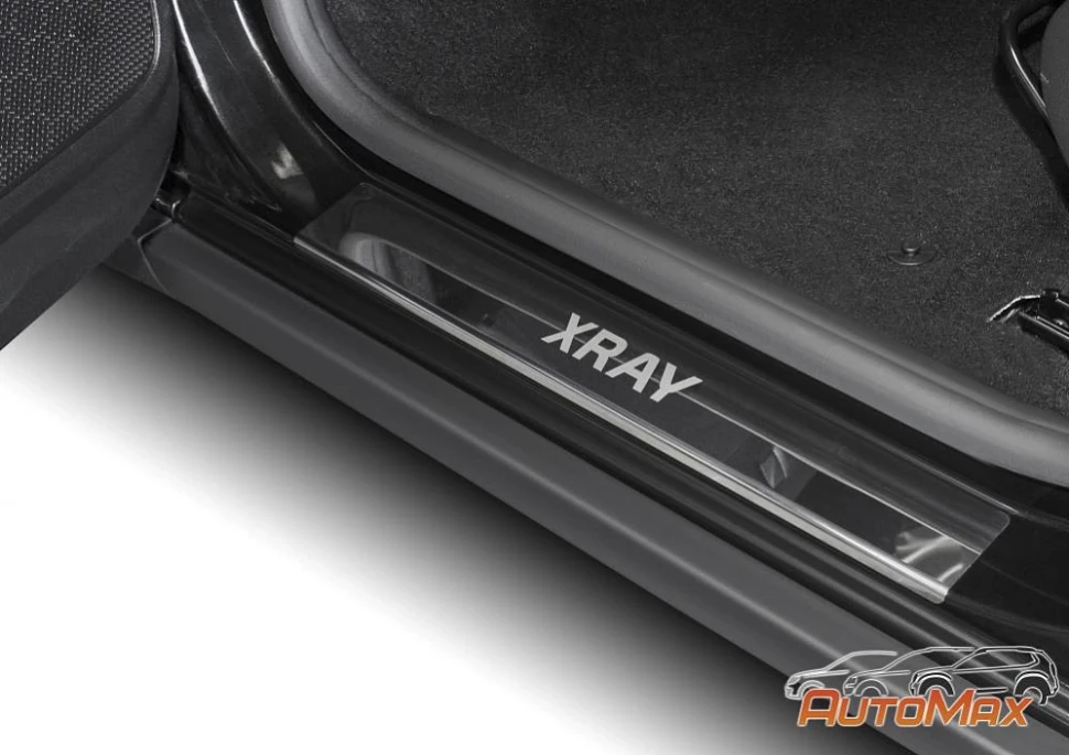 Накладки на пороги AutoMax для Lada Xray Cross 2018-н.в., нерж. сталь, с надписью, 4 шт., AMLAXRA01