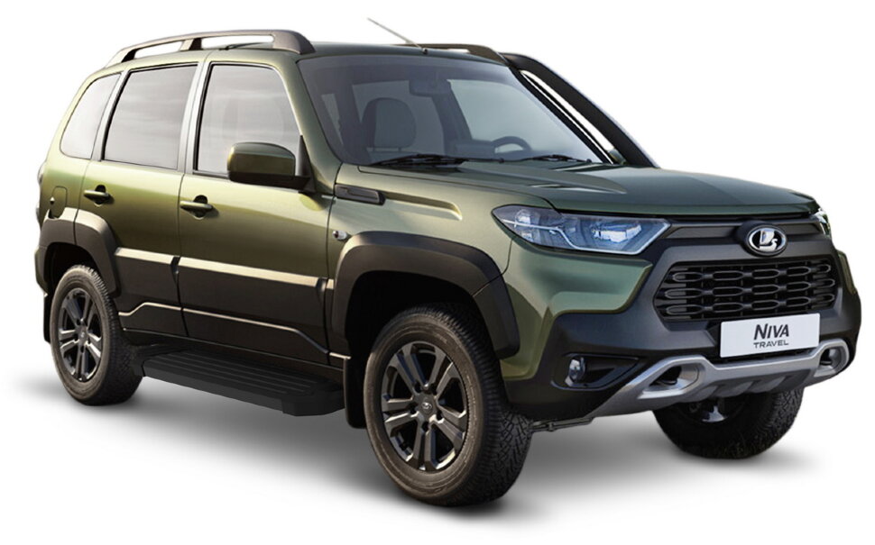 Пороги площадки (подножки) "Black" Rival для Lada Niva Travel 2021-н.в., 160 см, 2 шт., алюминий, F160ALB.6006.1 купить недорого