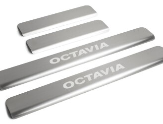 Накладки на пороги Rival для Skoda Octavia A7 2013-2019, нерж. сталь, с надписью, 4 шт., NP.5105.3