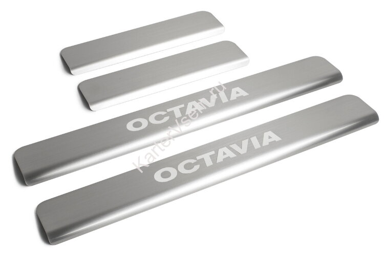 Накладки на пороги Rival для Skoda Octavia A7 2013-2019, нерж. сталь, с надписью, 4 шт., NP.5105.3 купить недорого
