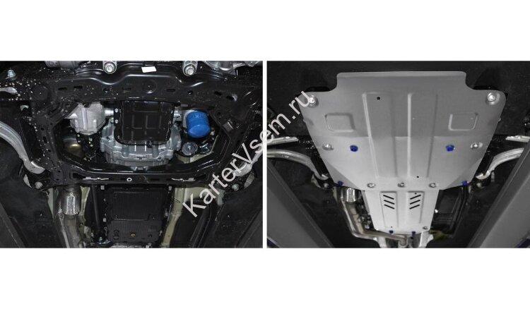 Защита картера, КПП и РК Rival для Genesis G70 4WD 2018-2021 2021-н.в., штампованная, алюминий 3.8 мм, с крепежом, 2 части, K333.2841.1