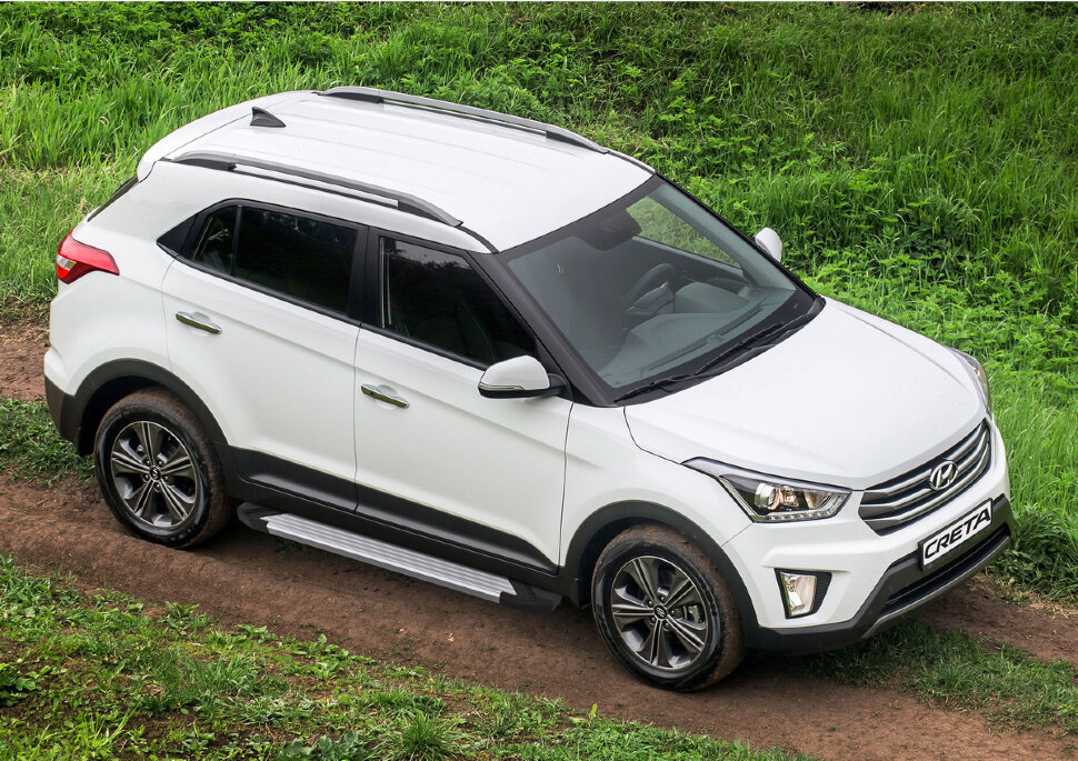 Пороги площадки (подножки) "Silver" Rival для Hyundai Creta I 2016-2021, 173 см, 2 шт., алюминий, F173AL.2310.1 купить недорого