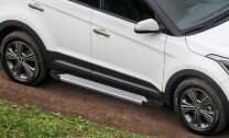 Пороги на автомобиль "Silver" Rival для Hyundai Creta I 2016-2021, 173 см, 2 шт., алюминий, F173AL.2310.1