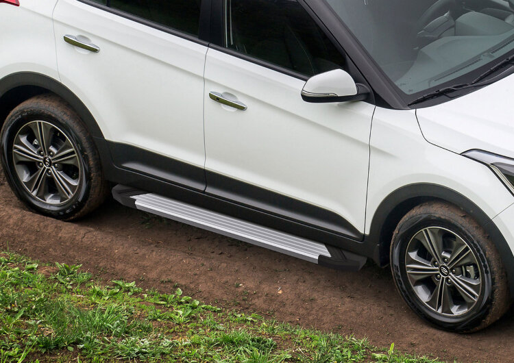 Пороги на автомобиль "Silver" Rival для Hyundai Creta I 2016-2021, 173 см, 2 шт., алюминий, F173AL.2310.1