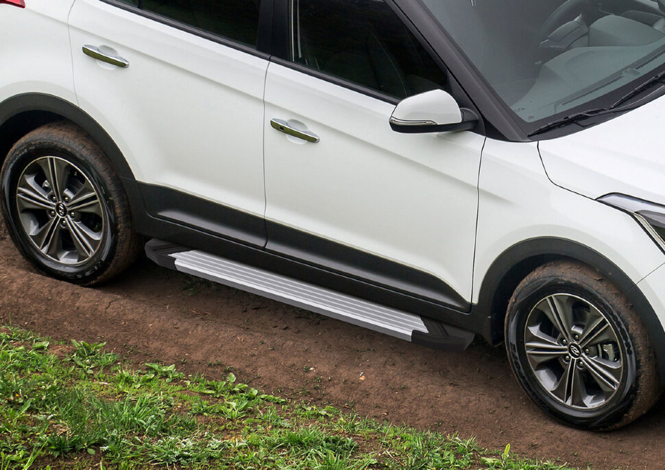 Пороги площадки (подножки) "Silver" Rival для Hyundai Creta I 2016-2021, 173 см, 2 шт., алюминий, F173AL.2310.1 с доставкой по всей России