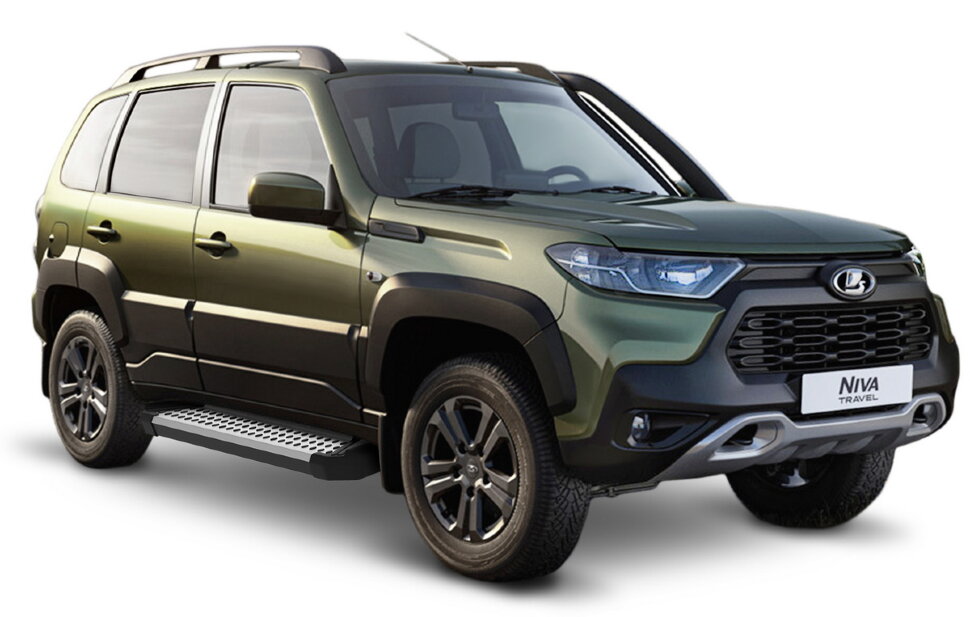 Пороги площадки (подножки) "Bmw-Style круг" Rival для Lada Niva Travel 2021-н.в., 160 см, 2 шт., алюминий, D160AL.6006.1 купить недорого