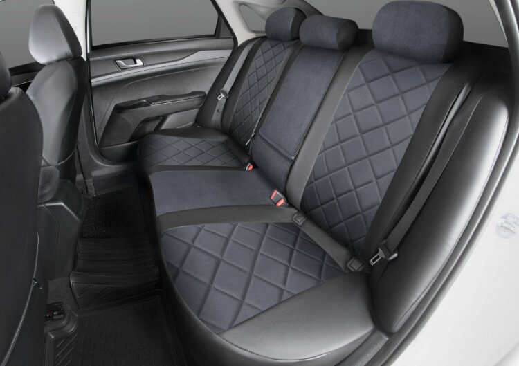 Авточехлы Rival Ромб (зад. спинка 40/60) для сидений Volkswagen Polo V седан 2010-2020, алькантара/эко-кожа, черные, SC.5801.4