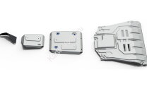 Защита картера, КПП, топливного бака и адсорбера Rival для Kia Seltos 4WD 2020-н.в., штампованная, алюминий 3 мм, с крепежом, 3 части, K333.2851.1