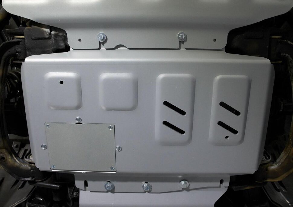 Защита картера Rival для Nissan Pathfinder R51 рестайлинг 2010-2014 (устанавл-ся совместно с 2333.4164.2.6), штампованная, алюминий 6 мм, с крепежом, 2333.4165.2.6