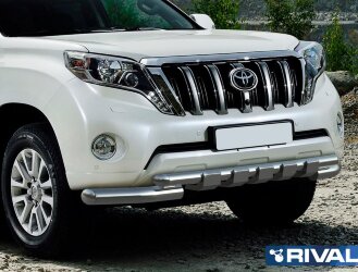 Защита переднего бампера d76+d57 с профильной защитой картера + комплект крепежа, RIVAL, Toyota Land Cruiser Prado 2009-2013-2017