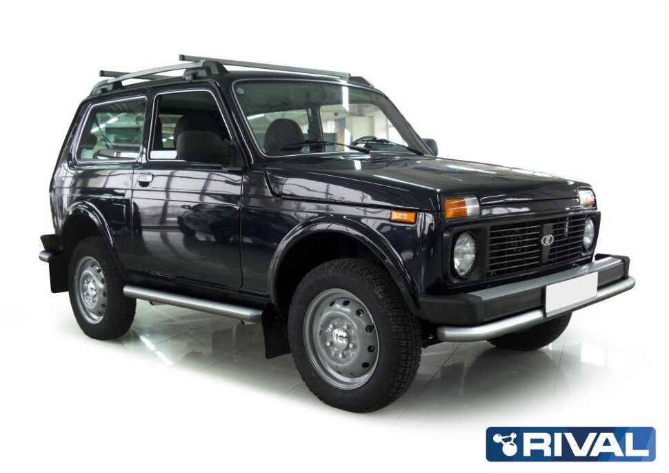 Защита переднего бампера d57 + комплект крепежа, RIVAL, Lada 4х4 1995-, 3D