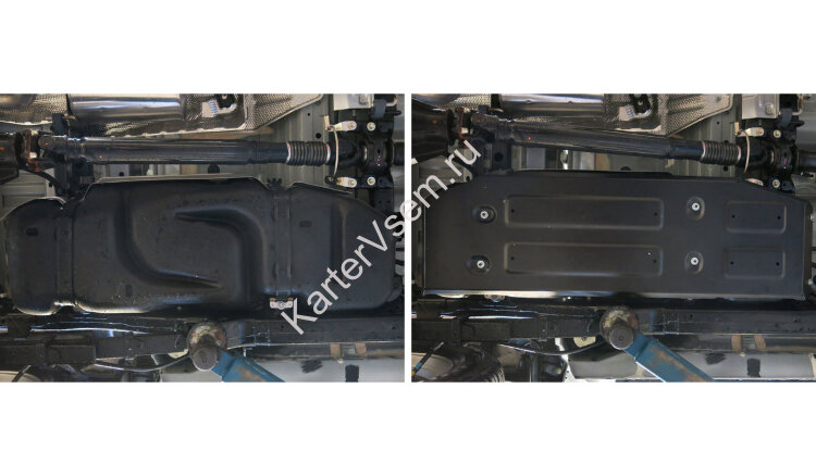 Защита топливного бака АвтоБроня для Toyota Hilux VIII 4WD 2015-2018, штампованная, сталь 1.8 мм, с крепежом, 111.09505.1
