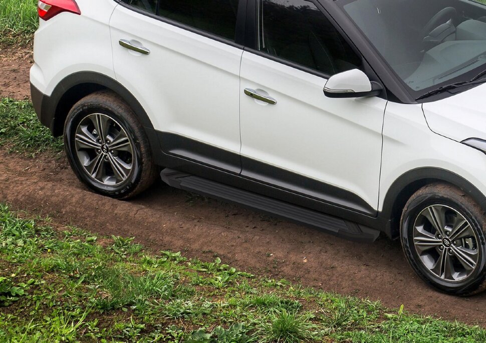 Пороги площадки (подножки) "Black" Rival для Hyundai Creta I 2016-2021, 173 см, 2 шт., алюминий, F173ALB.2310.1 с доставкой по всей России