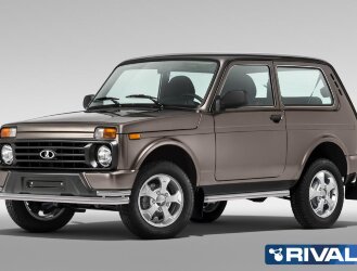 Защита переднего бампера d57+d42 + комплект крепежа, RIVAL, Lada 4x4 Urban 2014-