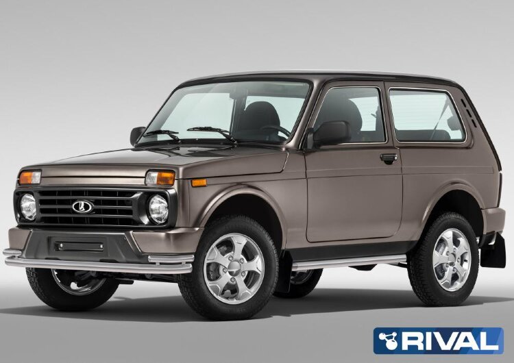 Защита переднего бампера d57+d42 + комплект крепежа, RIVAL, Lada 4x4 Urban 2014-