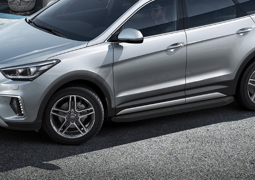 Пороги площадки (подножки) "Premium-Black" Rival для Hyundai Grand Santa Fe 2013-2018, 180 см, 2 шт., алюминий, A180ALB.2306.2 с доставкой по всей России