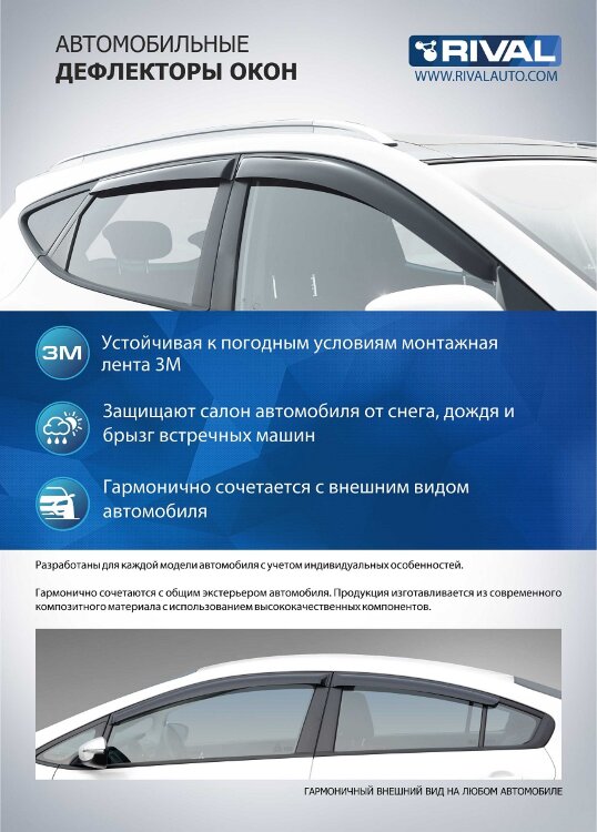 Дефлекторы окон Rival Premium для Renault Sandero II хэтчбек 2014-2018 2018-н.в./Sandero Stepway II хэтчбек 2014-2018 2018-н.в., листовой ПММА, 4 шт., 34703001