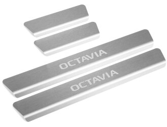 Накладки на пороги Rival для Skoda Octavia A8 2020-н.в., нерж. сталь, с надписью, 4 шт., NP.5110.3