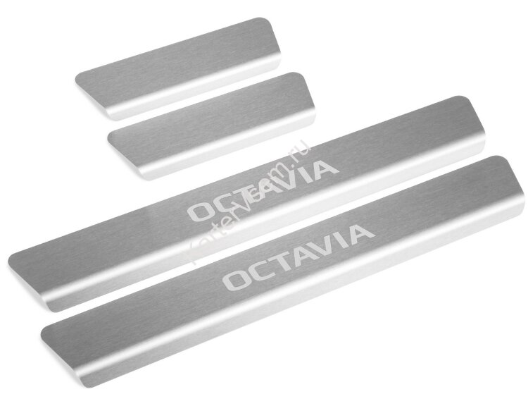 Накладки на пороги Rival для Skoda Octavia A8 2020-н.в., нерж. сталь, с надписью, 4 шт., NP.5110.3 купить недорого