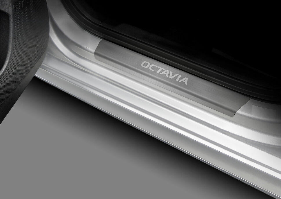 Накладки на пороги Rival для Skoda Octavia A8 2020-н.в., нерж. сталь, с надписью, 4 шт., NP.5110.3 с доставкой по всей России