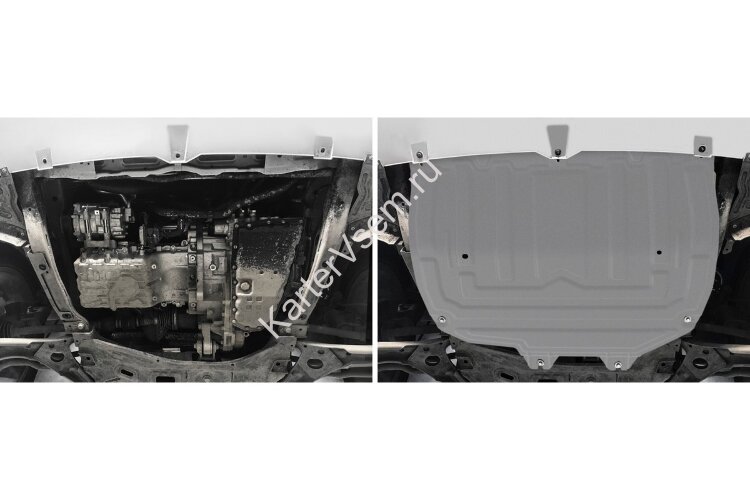 Защита картера и КПП Rival (увеличенная) для Chery Tiggo 4 I поколение рестайлинг 2019-н.в., алюминий 3 мм, с крепежом, штампованная, 333.0920.2