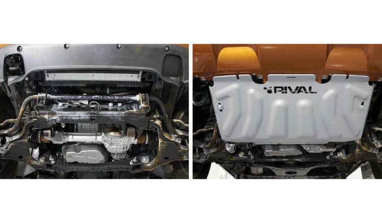 Защита радиатора Rival для Nissan Pathfinder R51 рестайлинг 2010-2014, штампованная, алюминий 4 мм, с крепежом, 333.4164.2