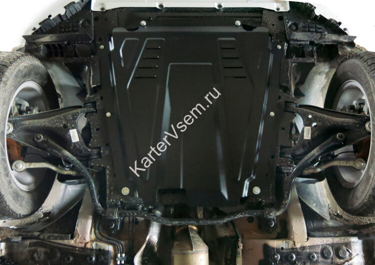 Защита картера и КПП АвтоБроня для Renault Logan I 2004-2015, штампованная, сталь 1.5 мм, с крепежом, 111.06027.1