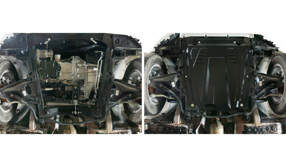 Защита картера и КПП АвтоБроня для Renault Logan I 2004-2015, штампованная, сталь 1.5 мм, с крепежом, 111.06027.1