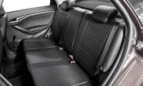Авточехлы Rival Строчка (зад. спинка цельная) для сидений Volkswagen Polo V седан 2010-2020, эко-кожа, черные, SC.5803.1