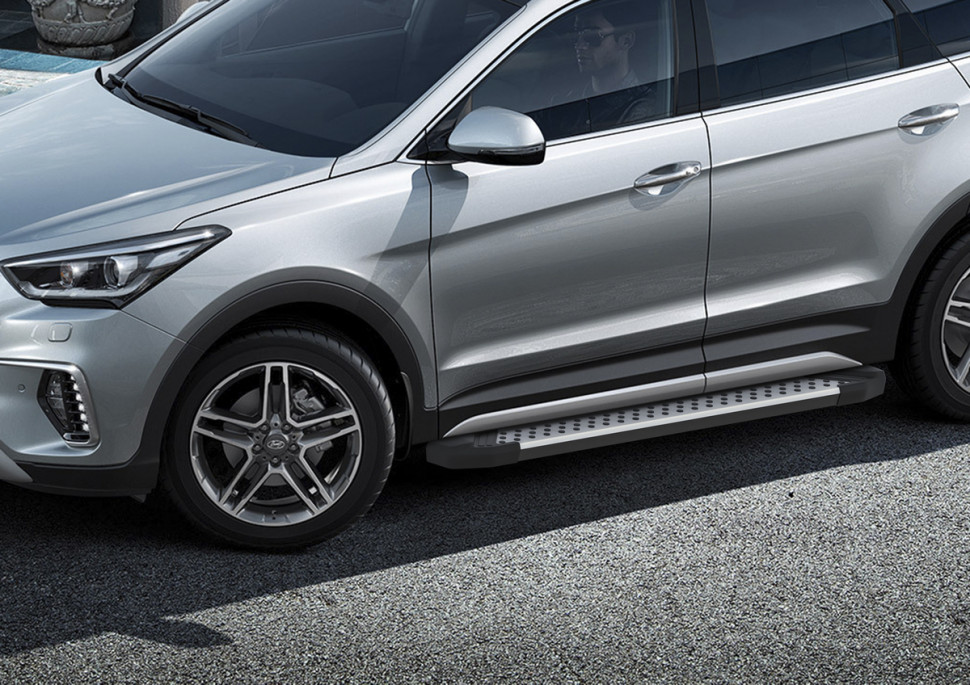 Пороги площадки (подножки) "Bmw-Style круг" Rival для Hyundai Grand Santa Fe 2013-2018, 180 см, 2 шт., алюминий, D180AL.2306.2 с доставкой по всей России