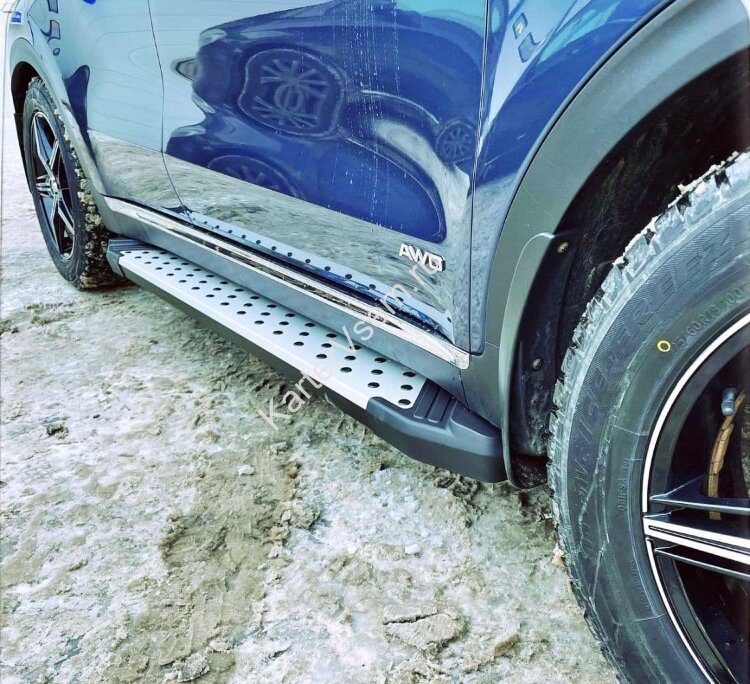 Пороги на автомобиль "Bmw-Style круг" Rival для Hyundai Grand Santa Fe 2013-2018, 180 см, 2 шт., алюминий, D180AL.2306.2