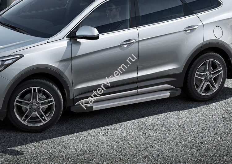 Пороги на автомобиль "Silver" Rival для Hyundai Grand Santa Fe 2013-2018, 180 см, 2 шт., алюминий, F180AL.2306.2