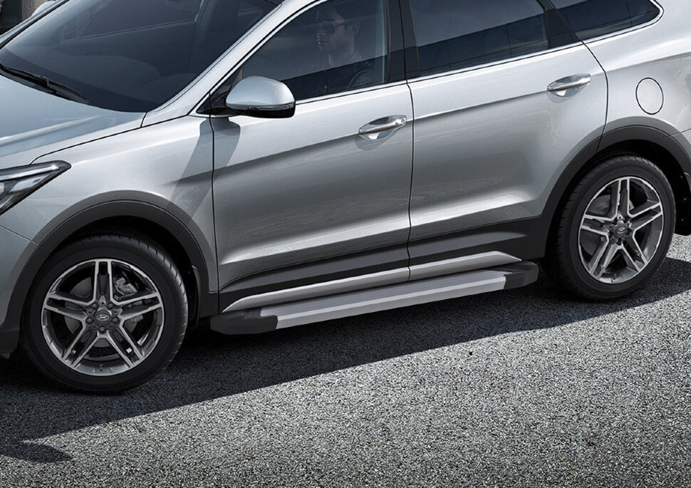 Пороги площадки (подножки) "Silver" Rival для Hyundai Grand Santa Fe 2013-2018, 180 см, 2 шт., алюминий, F180AL.2306.2 с доставкой по всей России