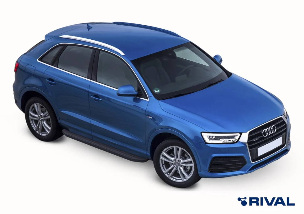 Пороги на автомобиль (подножки) "Premium-Black" Rival для Audi Q3 I 2011-2018, 173 см, 2 шт., алюминий, A173ALB.0301.1
