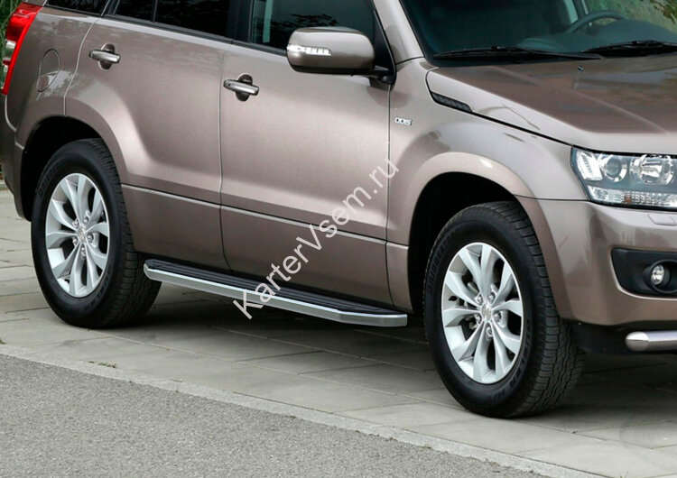 Пороги площадки (подножки) "Premium" Rival для Suzuki Grand Vitara III 5-дв. 2005-2015, 173 см, 2 шт., алюминий, A173ALP.5502.2